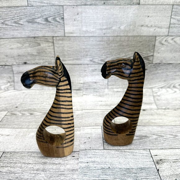 Hand Carved Wooden African Safari Animal Napkin‎ Rings Holder Set of 8 - Picture 3 of 11